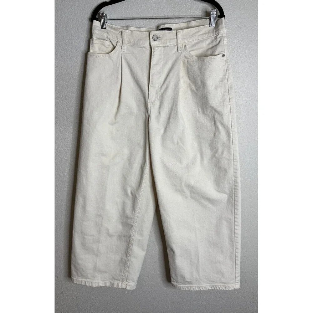 Banana Republic Womens 31/12 Wide Leg Crop Pants Off White Washwell Denim Preppy